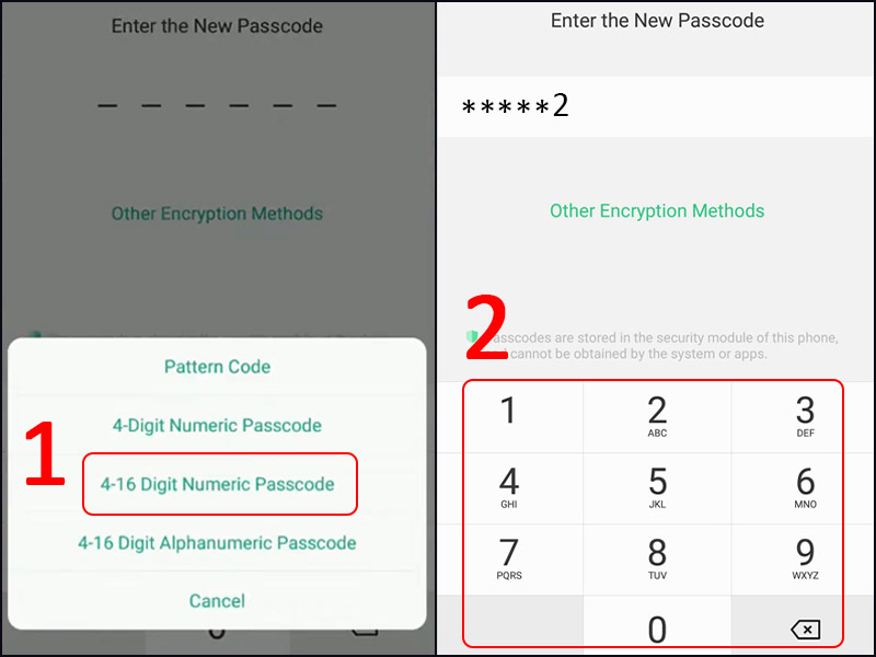 Chọn kh&oacute;a bằng 4-16 số v&agrave; đặt mật khẩu